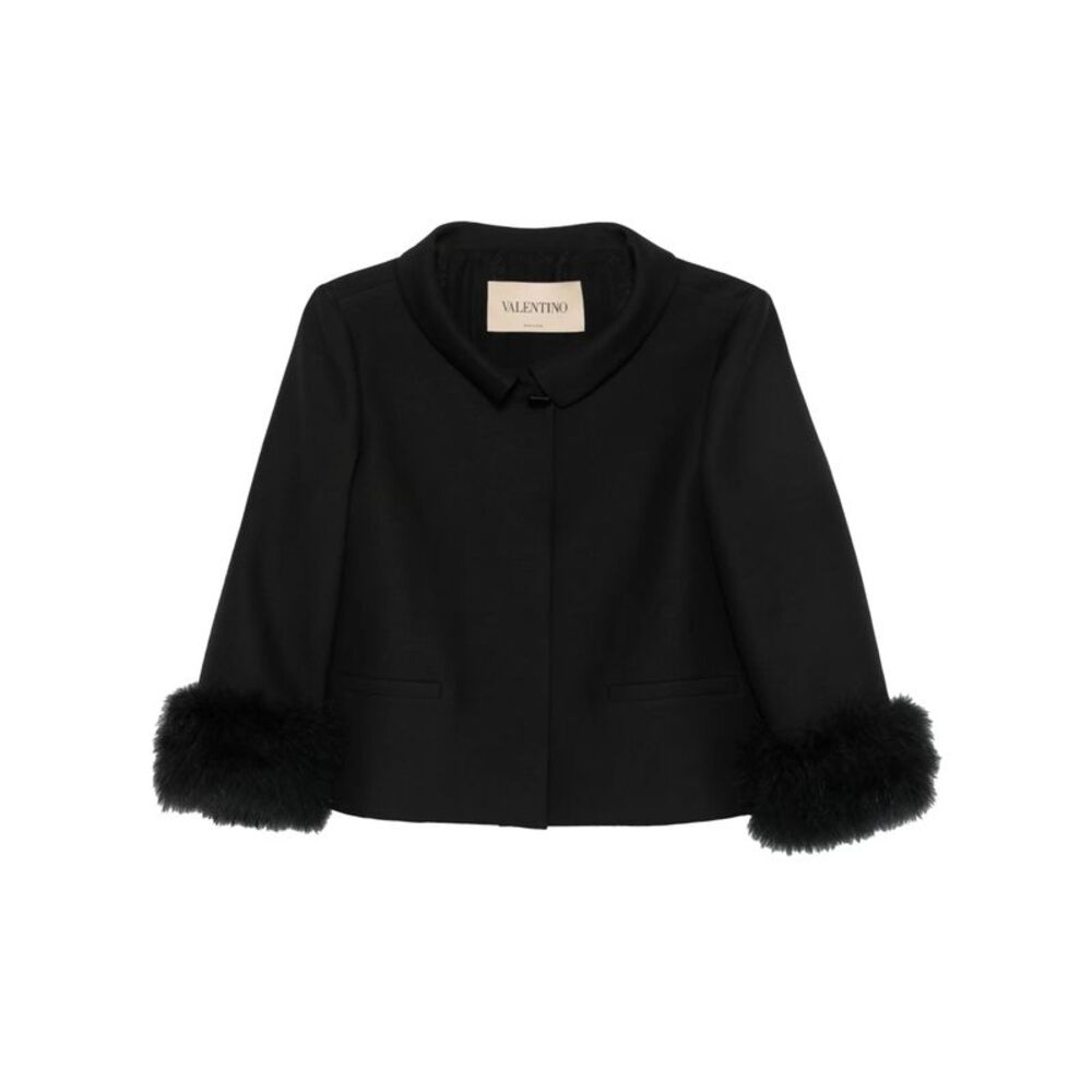 Valentino Garavani Women Giacca Crop In Lana E Seta Con Piume